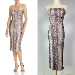Dress the Population Strapless Sequin Snake-Print Midi Dress Size XXS .Mob Wife.